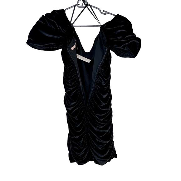 Anthro Hutch Velvet Mini Dress Puff-Sleeves Off-Shoulder Ruched Black Size 2 New - Picture 11 of 16